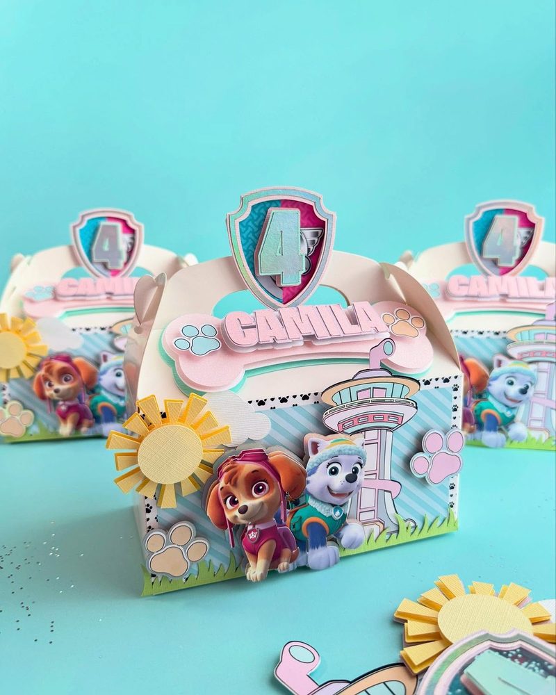 Rescue pup themed 4th birthday favor boxes